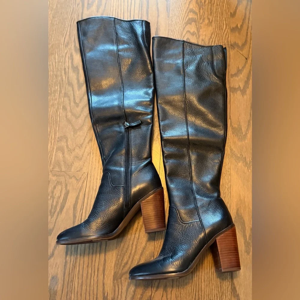 Faye Black Leather Knee-High Boots